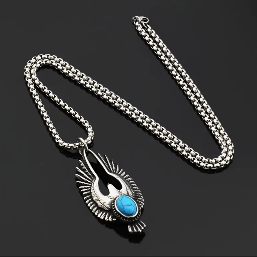 Silver Turquoise Pendant Necklace - Picture 5 of 7